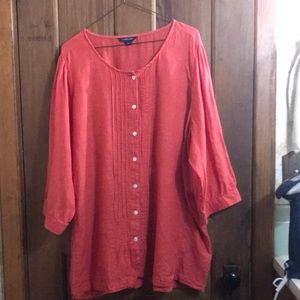 Lands End Women’s 2x Coral Linen Blouse.